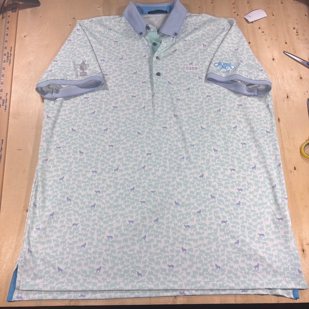 Greyson Mens XL Golf Polo Wolf Sheep Print Mint Big Spring 1926 Performance